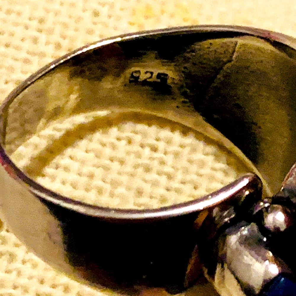 Sterling Silver Ring  | Lapis & Green Stones Mosaic - Picture 4 of 5